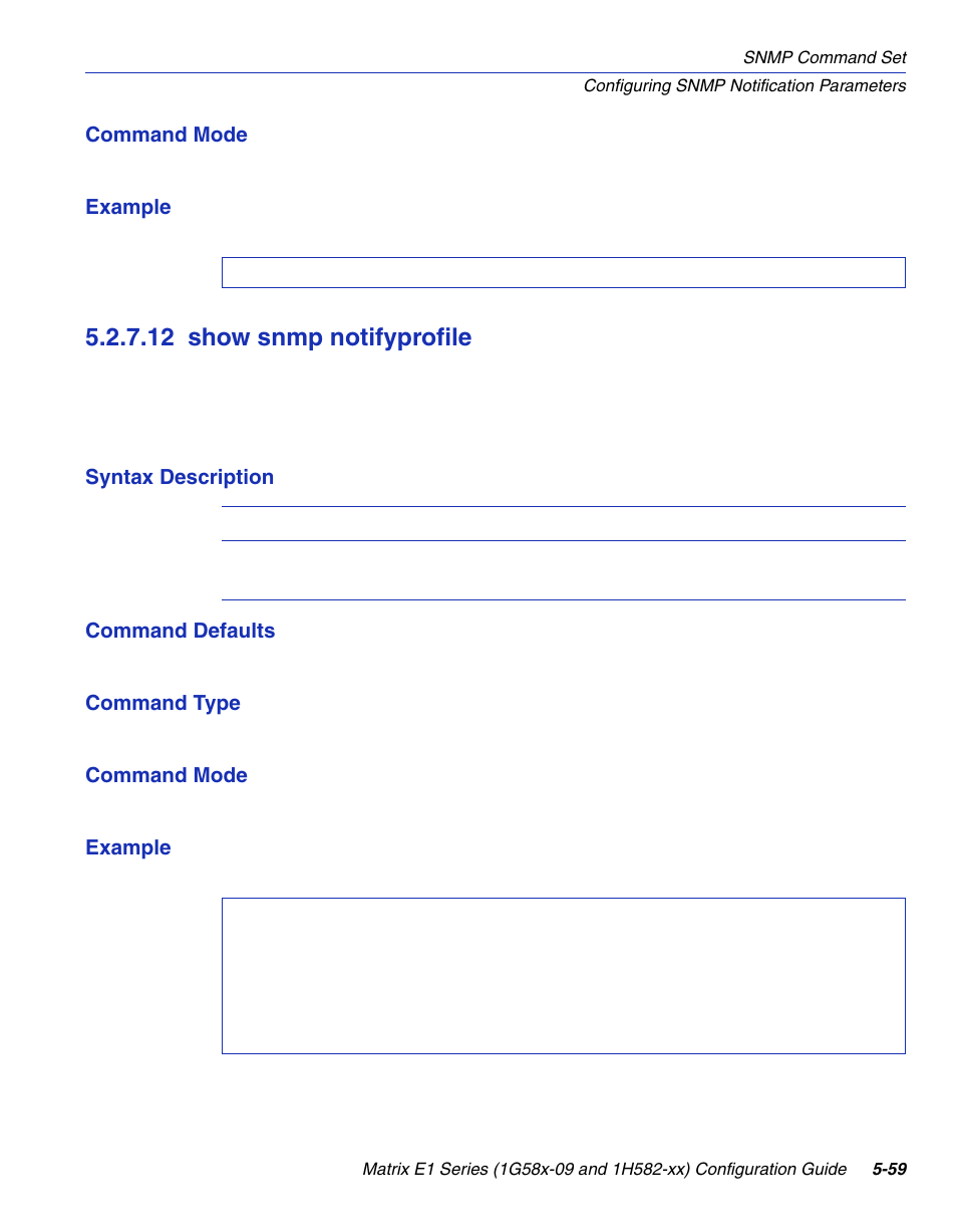 12 show snmp notifyprofile, Show snmp notifyprofile -59, Rofile | Section 5.2.7.12 | Enterasys Networks 1G58x-09 User Manual | Page 281 / 808