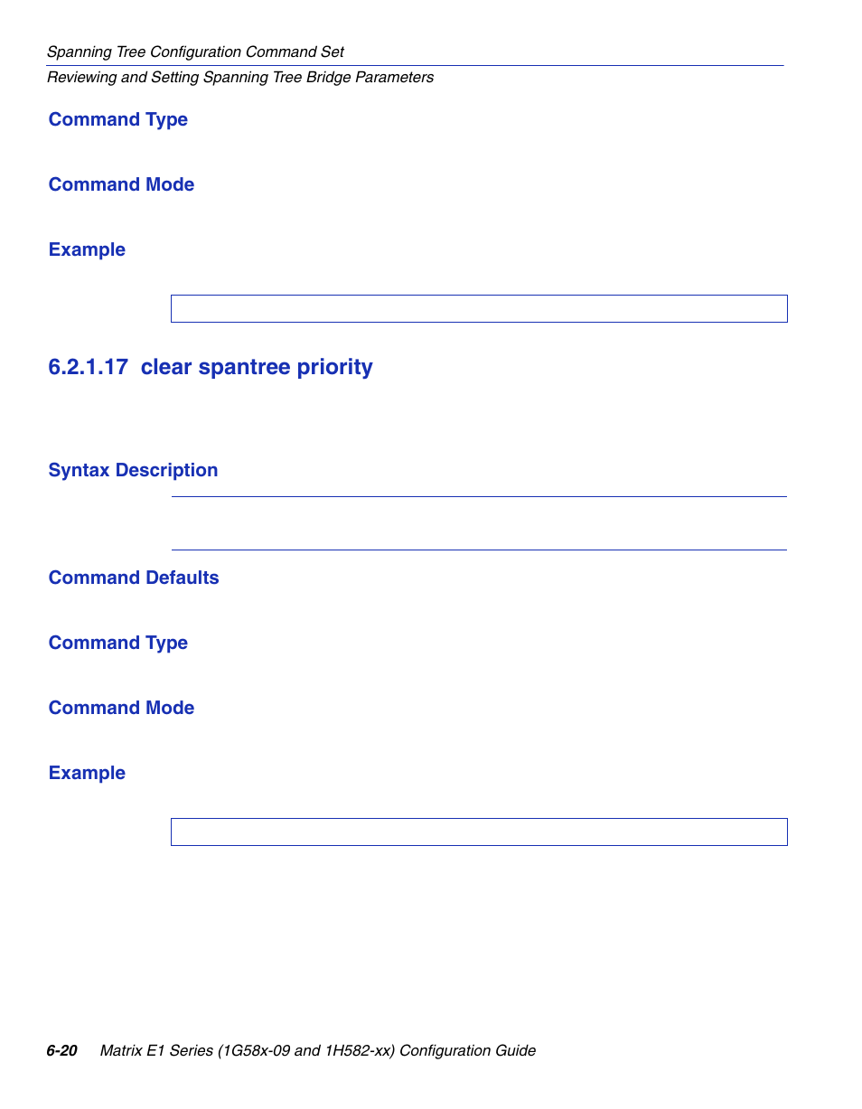 17 clear spantree priority, Clear spantree priority -20, Clear spantree priority | Section 6.2.1.17 | Enterasys Networks 1G58x-09 User Manual | Page 306 / 808