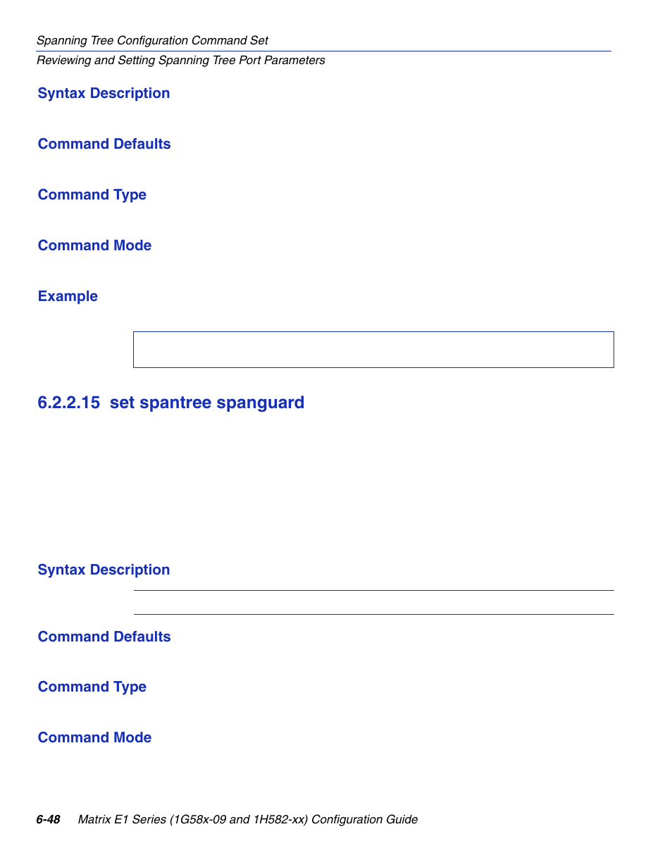 15 set spantree spanguard, Set spantree spanguard -48, Section 6.2.2.15 | Enterasys Networks 1G58x-09 User Manual | Page 334 / 808