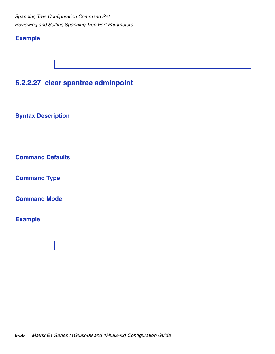 27 clear spantree adminpoint, Clear spantree adminpoint -56, Minpoint | Section 6.2.2.27 | Enterasys Networks 1G58x-09 User Manual | Page 342 / 808
