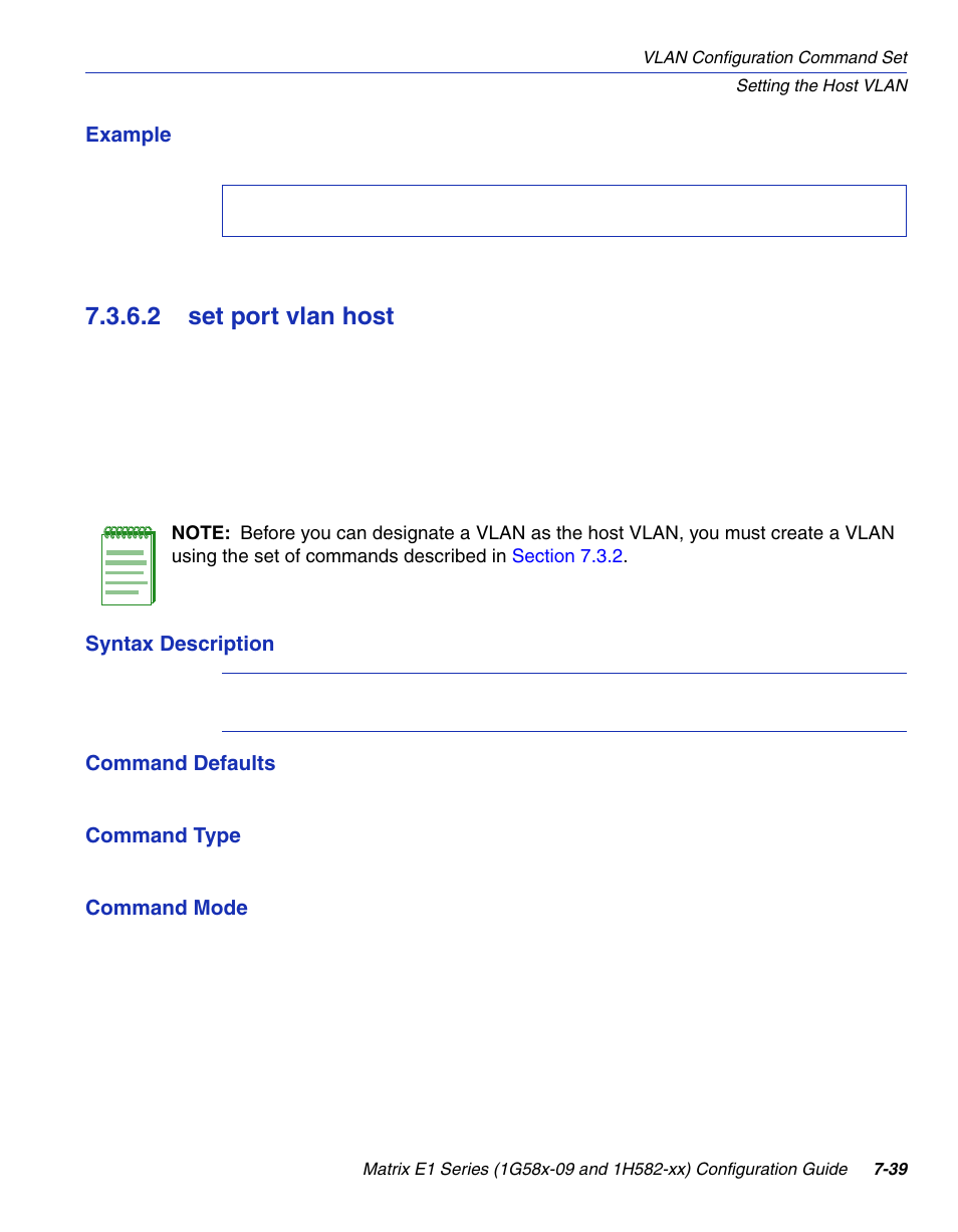 2 set port vlan host, Set port vlan host -39, Section 7.3.6.2 | Enterasys Networks 1G58x-09 User Manual | Page 381 / 808