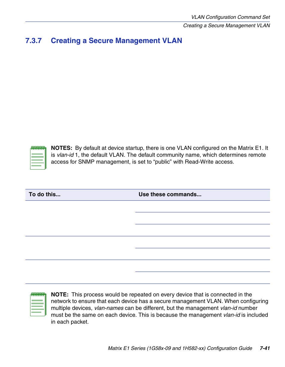 7 creating a secure management vlan, Creating a secure management vlan -41, Command set for creating a secure management vlan | Section 7.3.7 | Enterasys Networks 1G58x-09 User Manual | Page 383 / 808