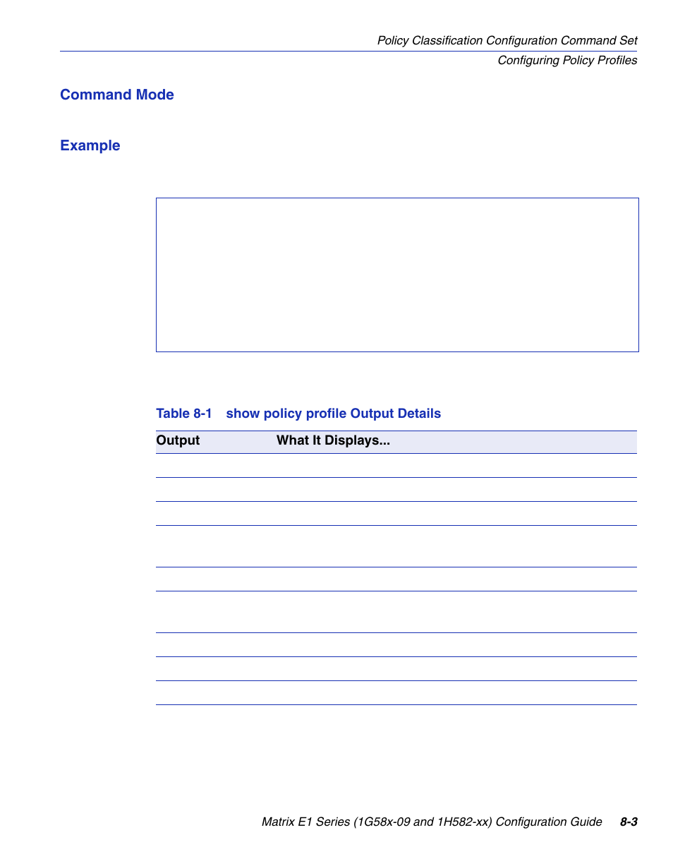 Show policy profile output details -3 | Enterasys Networks 1G58x-09 User Manual | Page 395 / 808