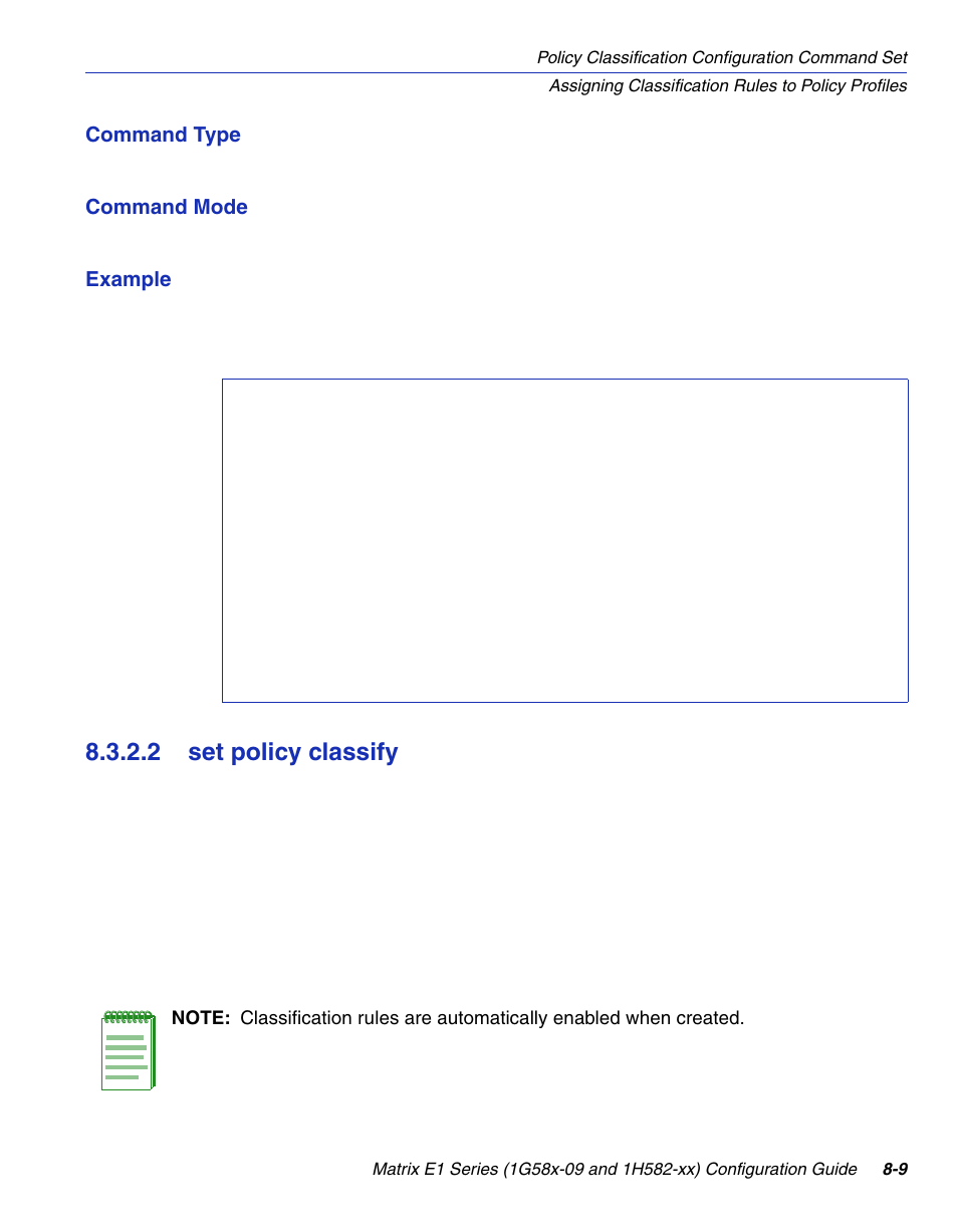 2 set policy classify, Set policy classify -9, Section 8.3.2.2 | Enterasys Networks 1G58x-09 User Manual | Page 401 / 808