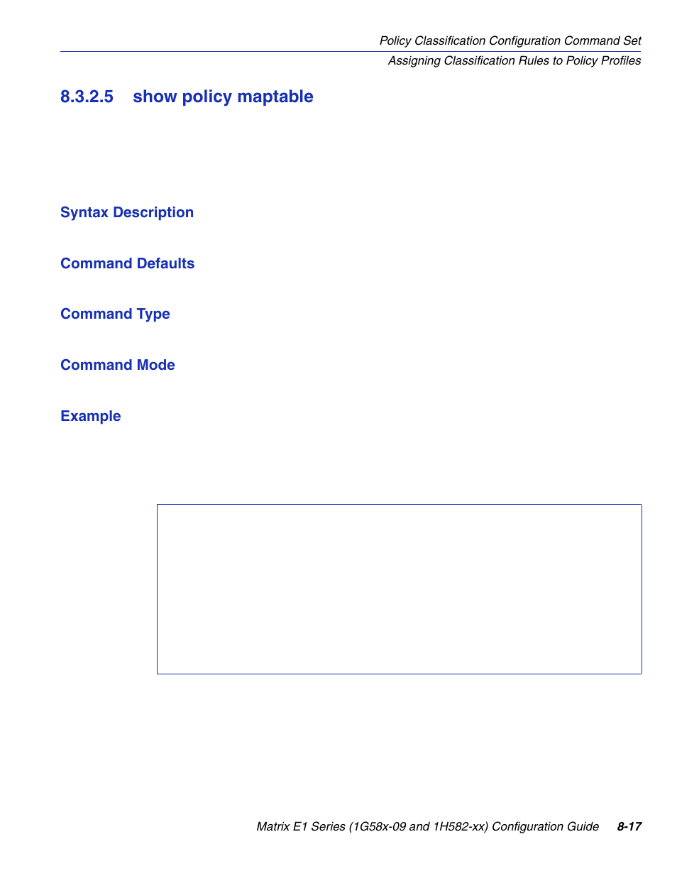 5 show policy maptable, Show policy maptable -17, Section 8.3.2.5 | Enterasys Networks 1G58x-09 User Manual | Page 409 / 808