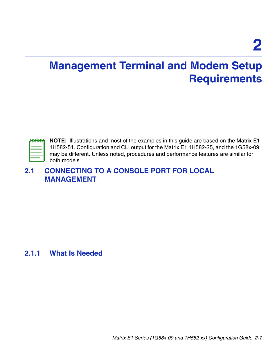Management terminal and modem setup requirements, 1 what is needed, What is needed -1 | Chapter 2 | Enterasys Networks 1G58x-09 User Manual | Page 41 / 808