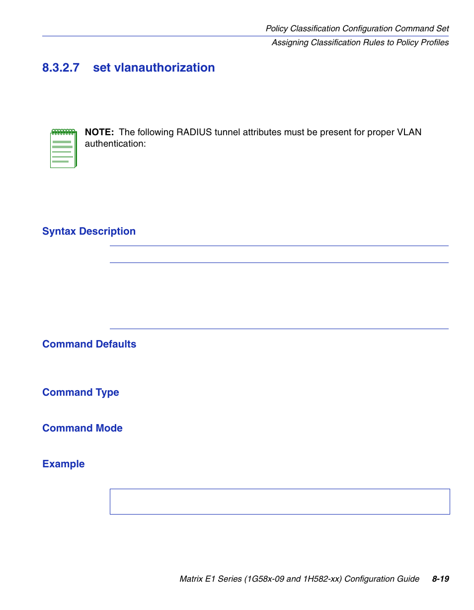 7 set vlanauthorization, Set vlanauthorization -19, Section 8.3.2.7 | Enterasys Networks 1G58x-09 User Manual | Page 411 / 808