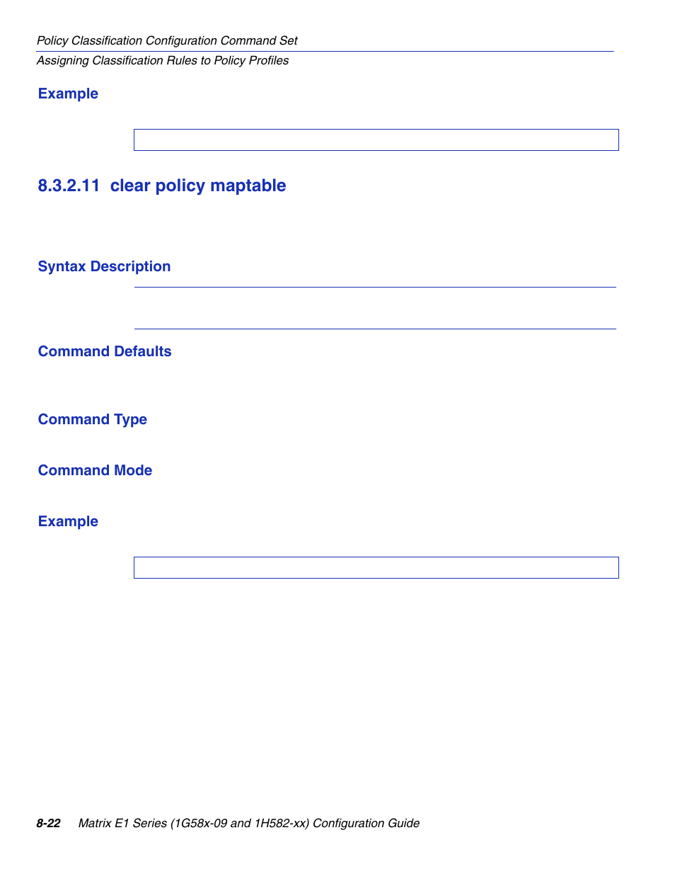 11 clear policy maptable, Clear policy maptable -22, Clear policy maptable | Section 8.3.2.11 | Enterasys Networks 1G58x-09 User Manual | Page 414 / 808