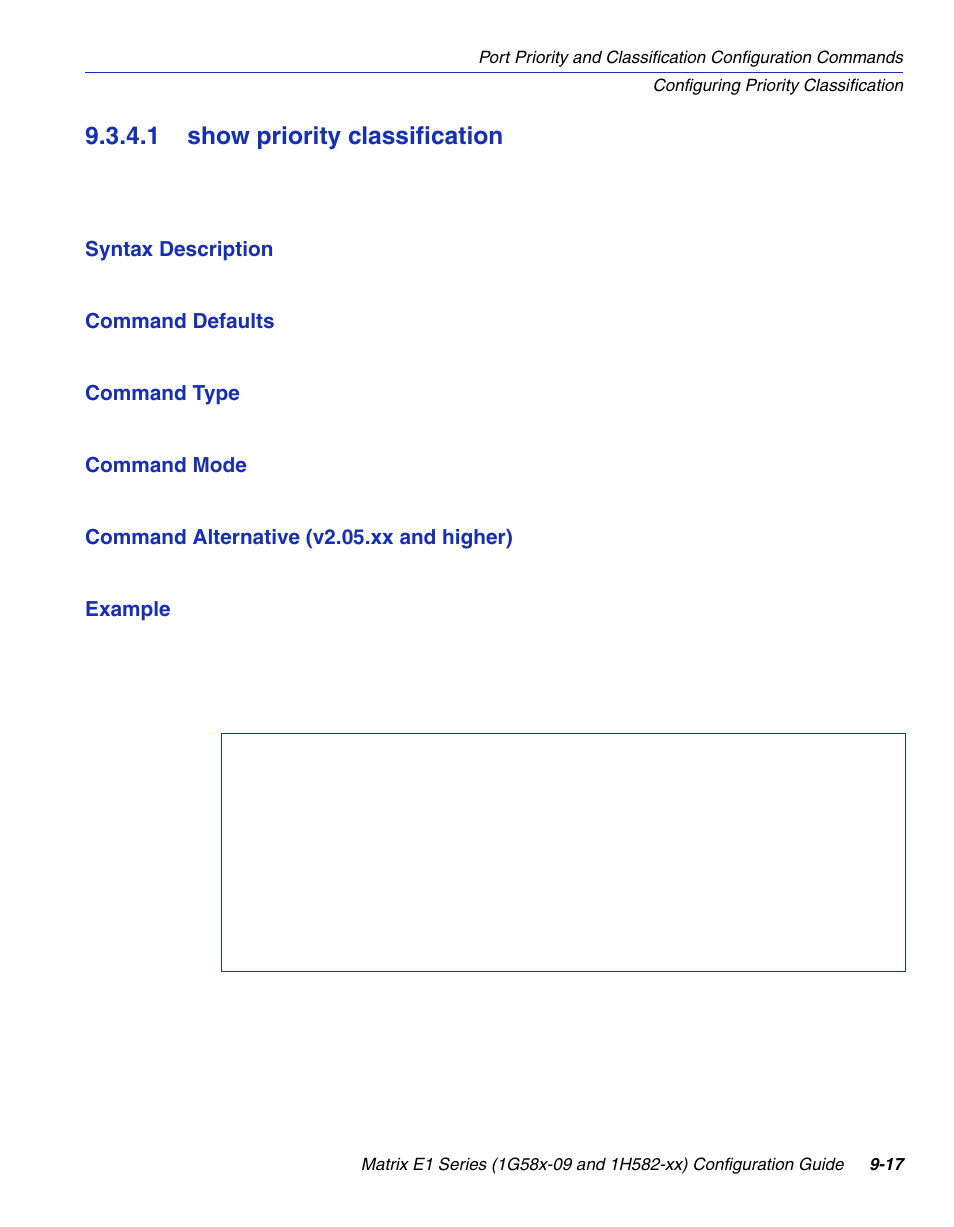 1 show priority classification, Show priority classification -17, Sification | Section 9.3.4.1 | Enterasys Networks 1G58x-09 User Manual | Page 435 / 808