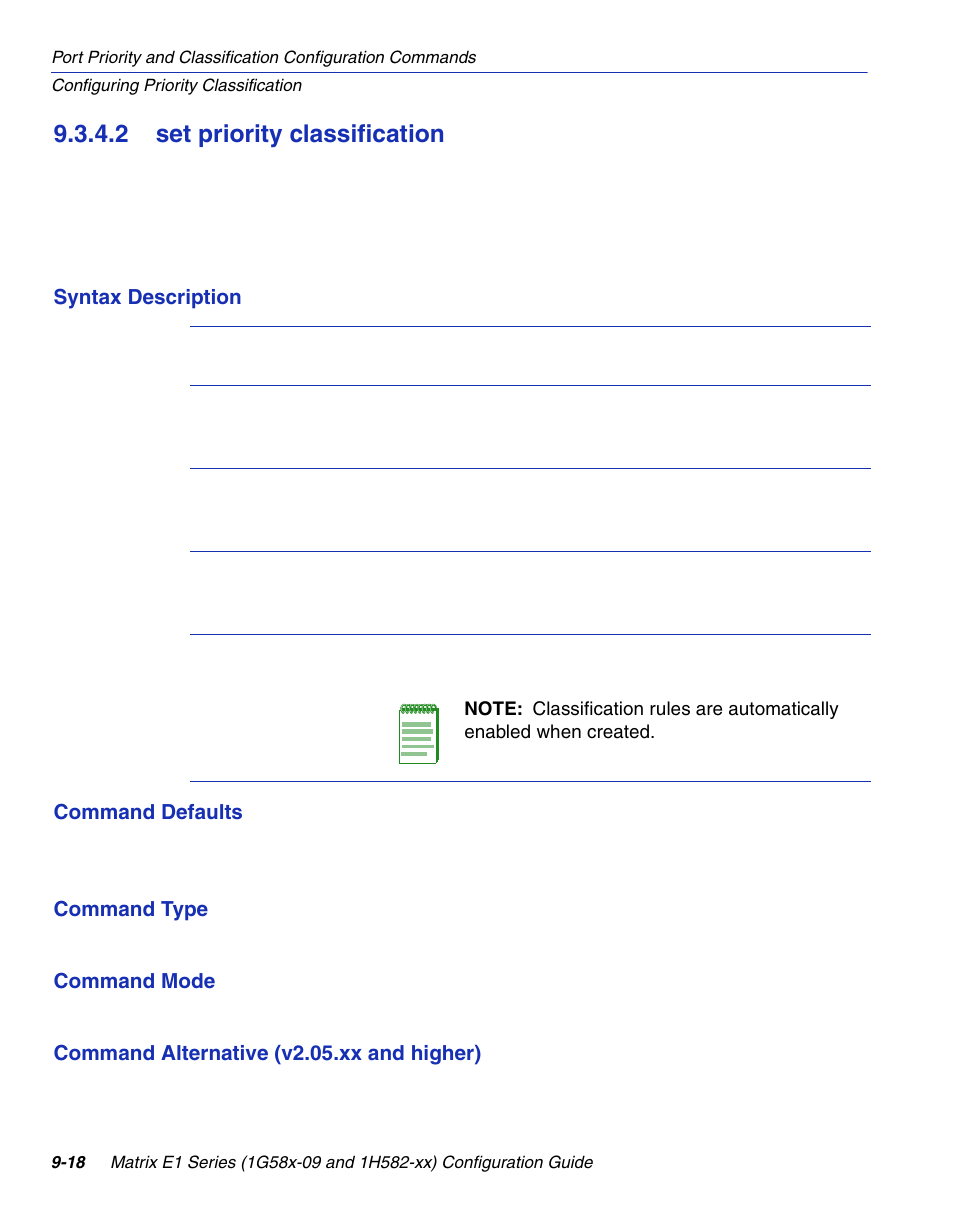 2 set priority classification, Set priority classification -18, Section 9.3.4.2 | Enterasys Networks 1G58x-09 User Manual | Page 436 / 808