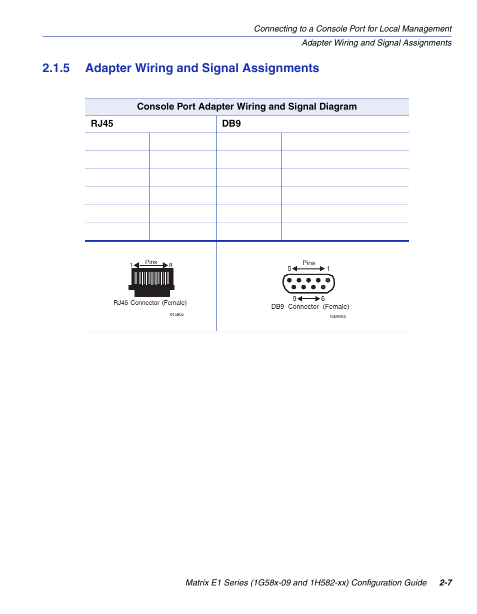 5 adapter wiring and signal assignments, Adapter wiring and signal assignments -7, Section 2.1.5 | Enterasys Networks 1G58x-09 User Manual | Page 47 / 808