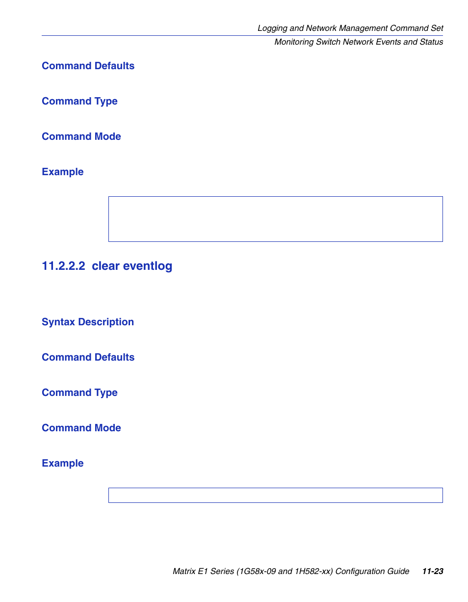 2 clear eventlog, Clear eventlog -23, Section 11.2.2.2 | Enterasys Networks 1G58x-09 User Manual | Page 493 / 808