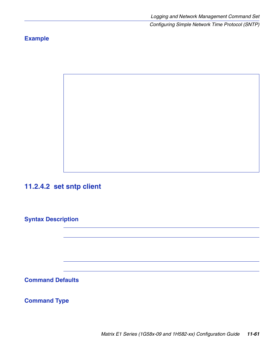 2 set sntp client, Set sntp client -61, Section 11.2.4.2 | Enterasys Networks 1G58x-09 User Manual | Page 531 / 808