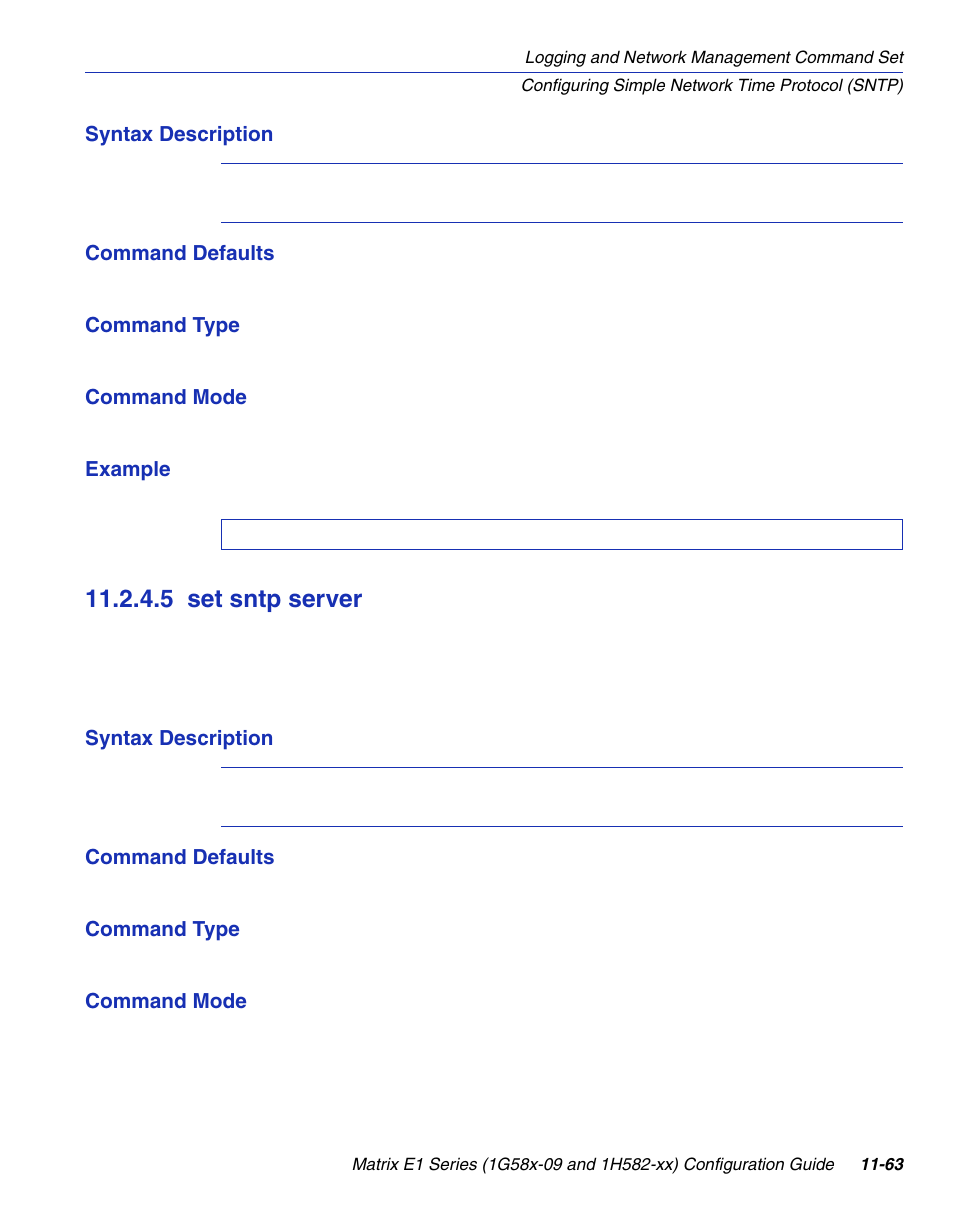 5 set sntp server, Set sntp server -63, Set sntp server | Section 11.2.4.5 | Enterasys Networks 1G58x-09 User Manual | Page 533 / 808