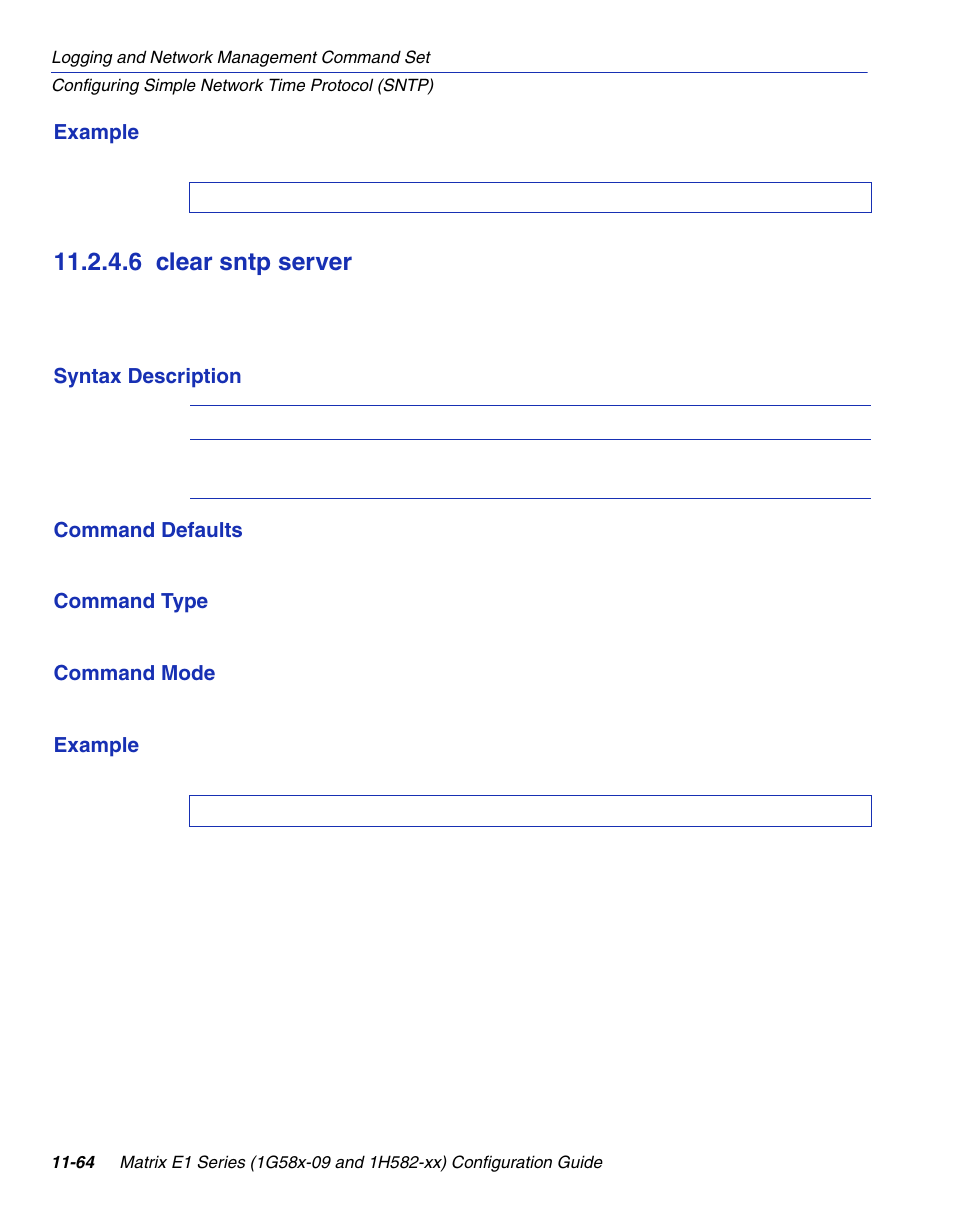 6 clear sntp server, Clear sntp server -64, Rver | Section 11.2.4.6 | Enterasys Networks 1G58x-09 User Manual | Page 534 / 808