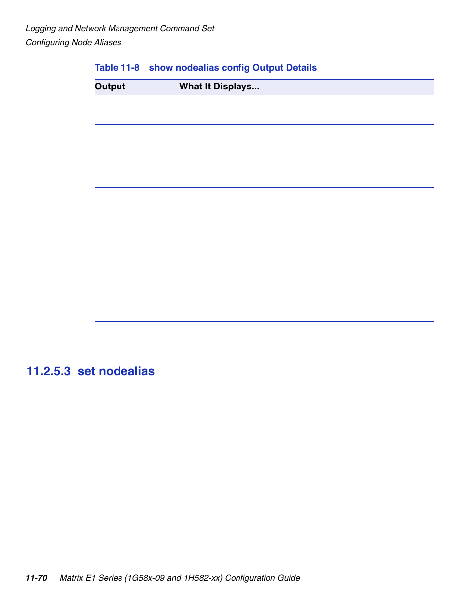 3 set nodealias, Set nodealias -70, Show nodealias config output details | Section 11.2.5.3 | Enterasys Networks 1G58x-09 User Manual | Page 540 / 808