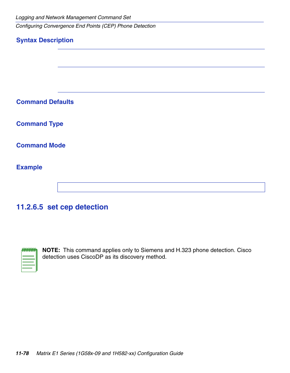 5 set cep detection, Set cep detection -78, P detection | Section 11.2.6.5 | Enterasys Networks 1G58x-09 User Manual | Page 548 / 808