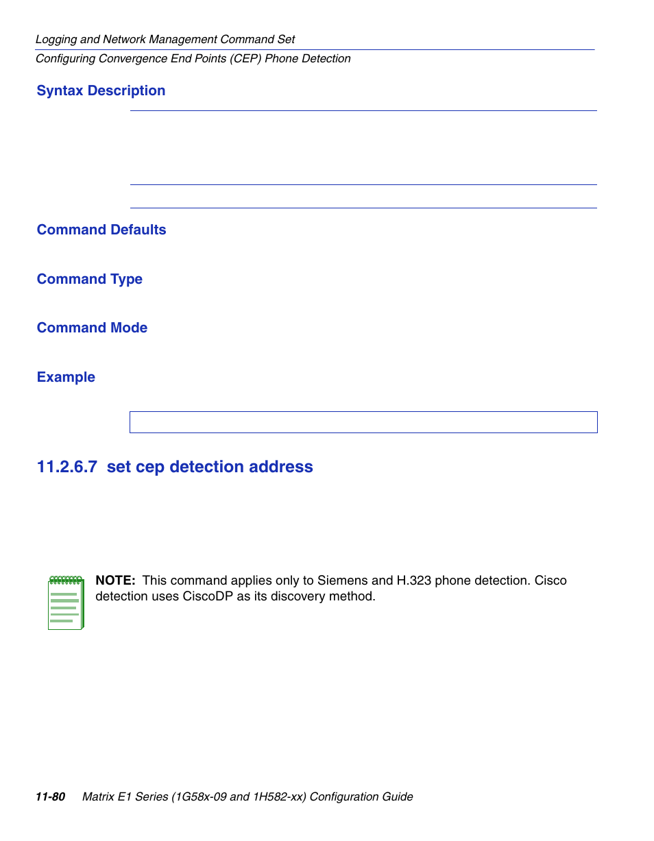 7 set cep detection address, Set cep detection address -80, Section 11.2.6.7 | Enterasys Networks 1G58x-09 User Manual | Page 550 / 808