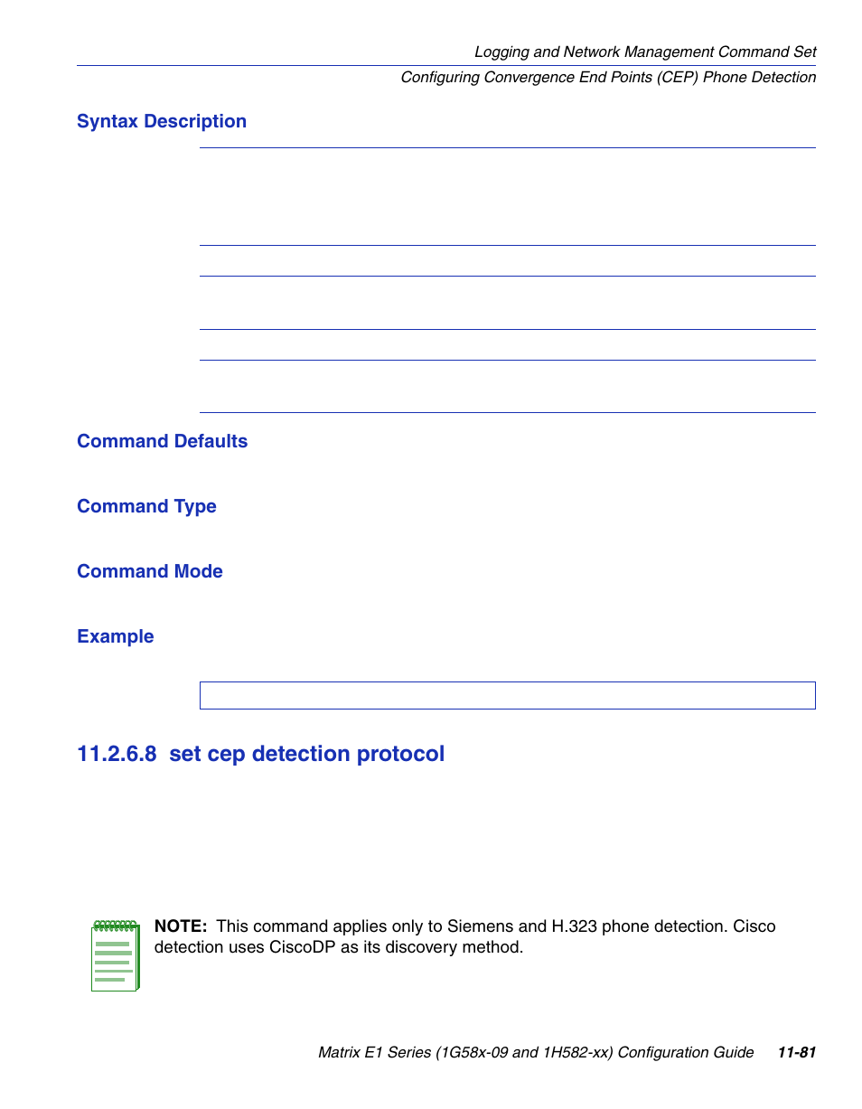 8 set cep detection protocol, Set cep detection protocol -81, Section 11.2.6.8 | Enterasys Networks 1G58x-09 User Manual | Page 551 / 808