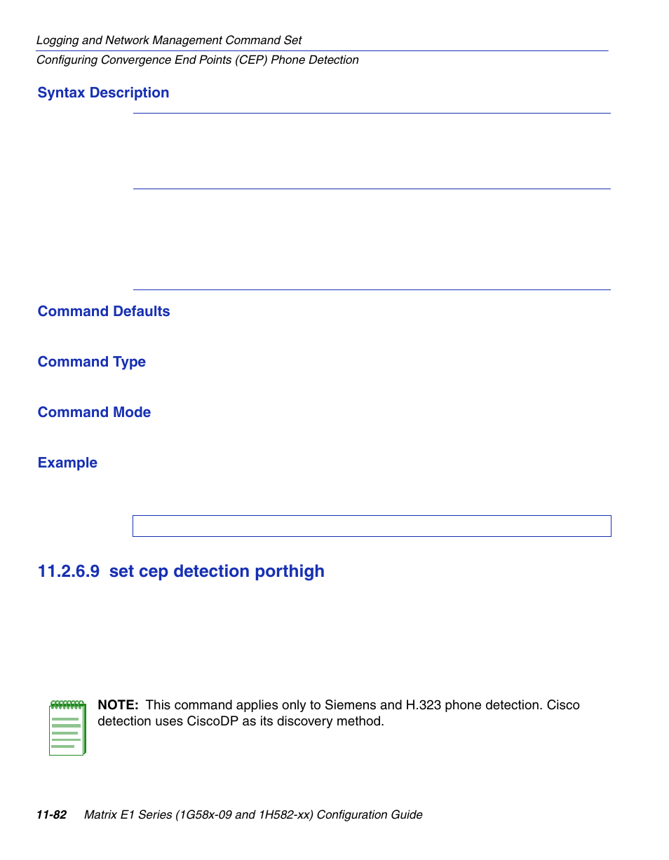 9 set cep detection porthigh, Set cep detection porthigh -82, Section 11.2.6.9 | Enterasys Networks 1G58x-09 User Manual | Page 552 / 808