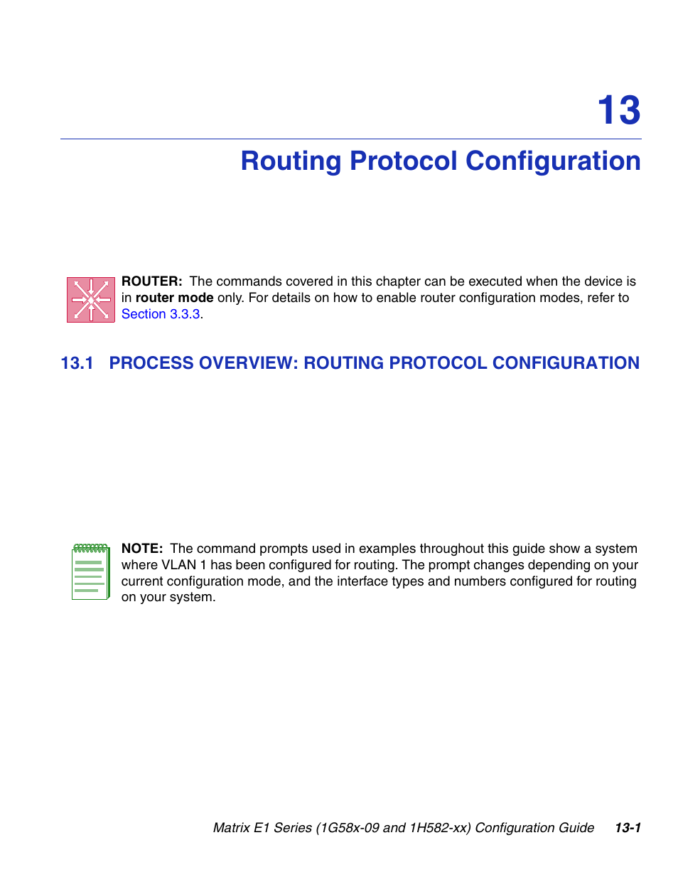 Routing protocol configuration, 1 process overview: routing protocol configuration, Chapter 13 | Enterasys Networks 1G58x-09 User Manual | Page 595 / 808