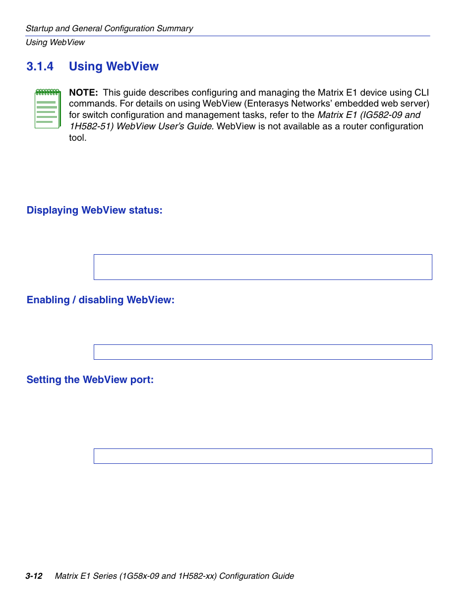 4 using webview, Using webview -12 | Enterasys Networks 1G58x-09 User Manual | Page 60 / 808