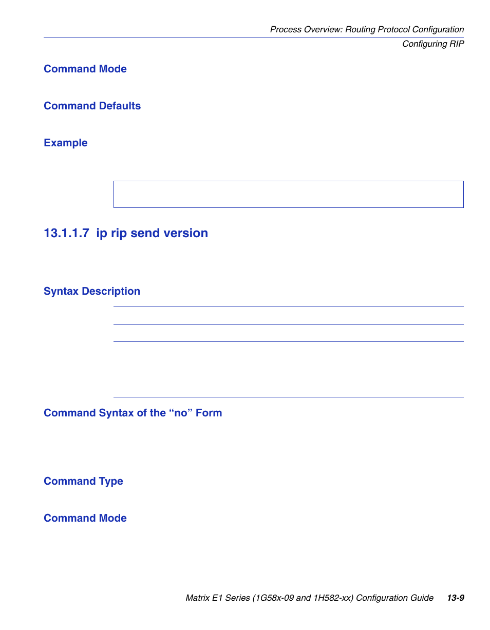 7 ip rip send version, Ip rip send version -9, Section 13.1.1.7 | Enterasys Networks 1G58x-09 User Manual | Page 603 / 808