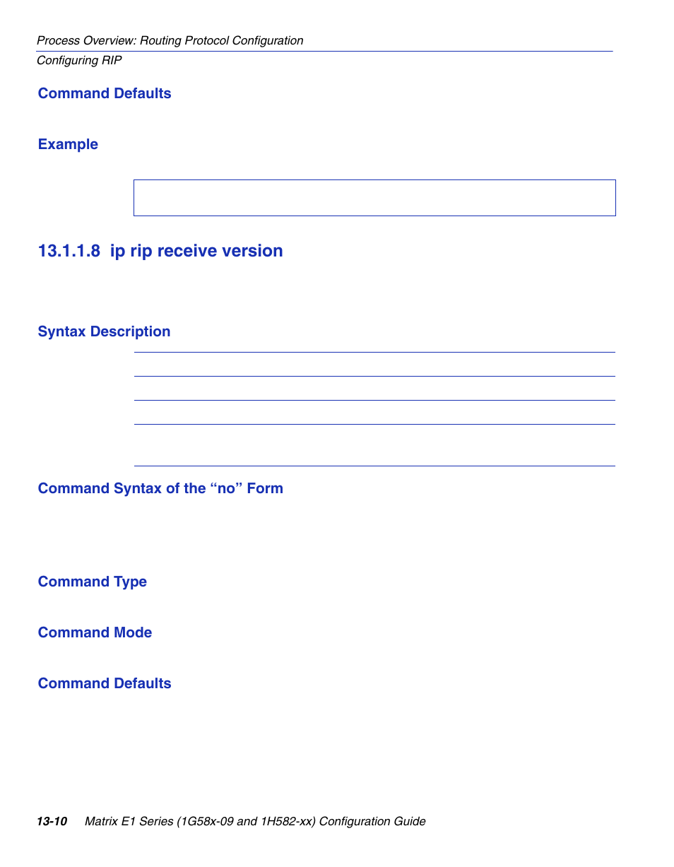 8 ip rip receive version, Ip rip receive version -10, Section 13.1.1.8 | Enterasys Networks 1G58x-09 User Manual | Page 604 / 808