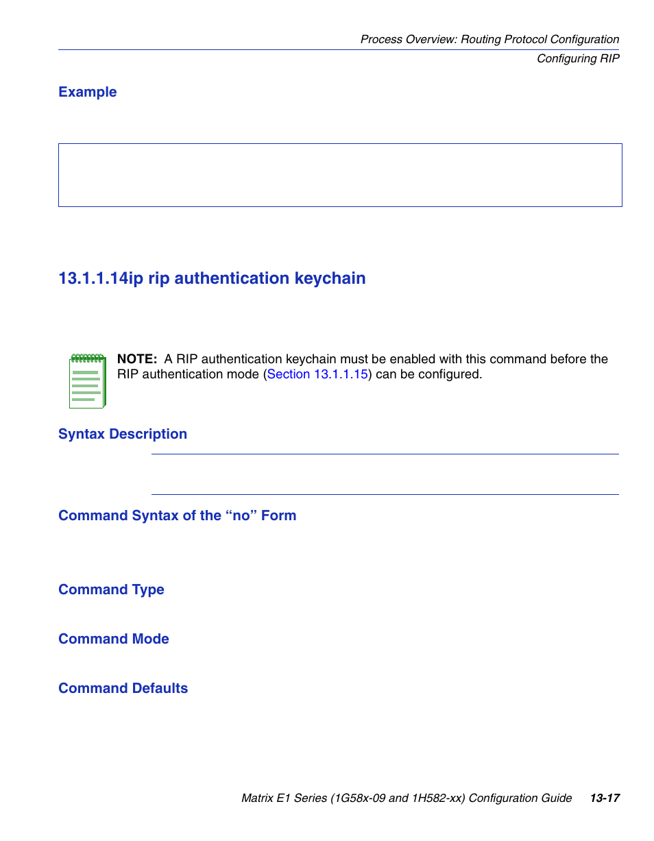 14 ip rip authentication keychain, Ip rip authentication keychain -17, Ip rip authentication keychain | Section 13.1.1.14, As described in, 14ip rip authentication keychain | Enterasys Networks 1G58x-09 User Manual | Page 611 / 808