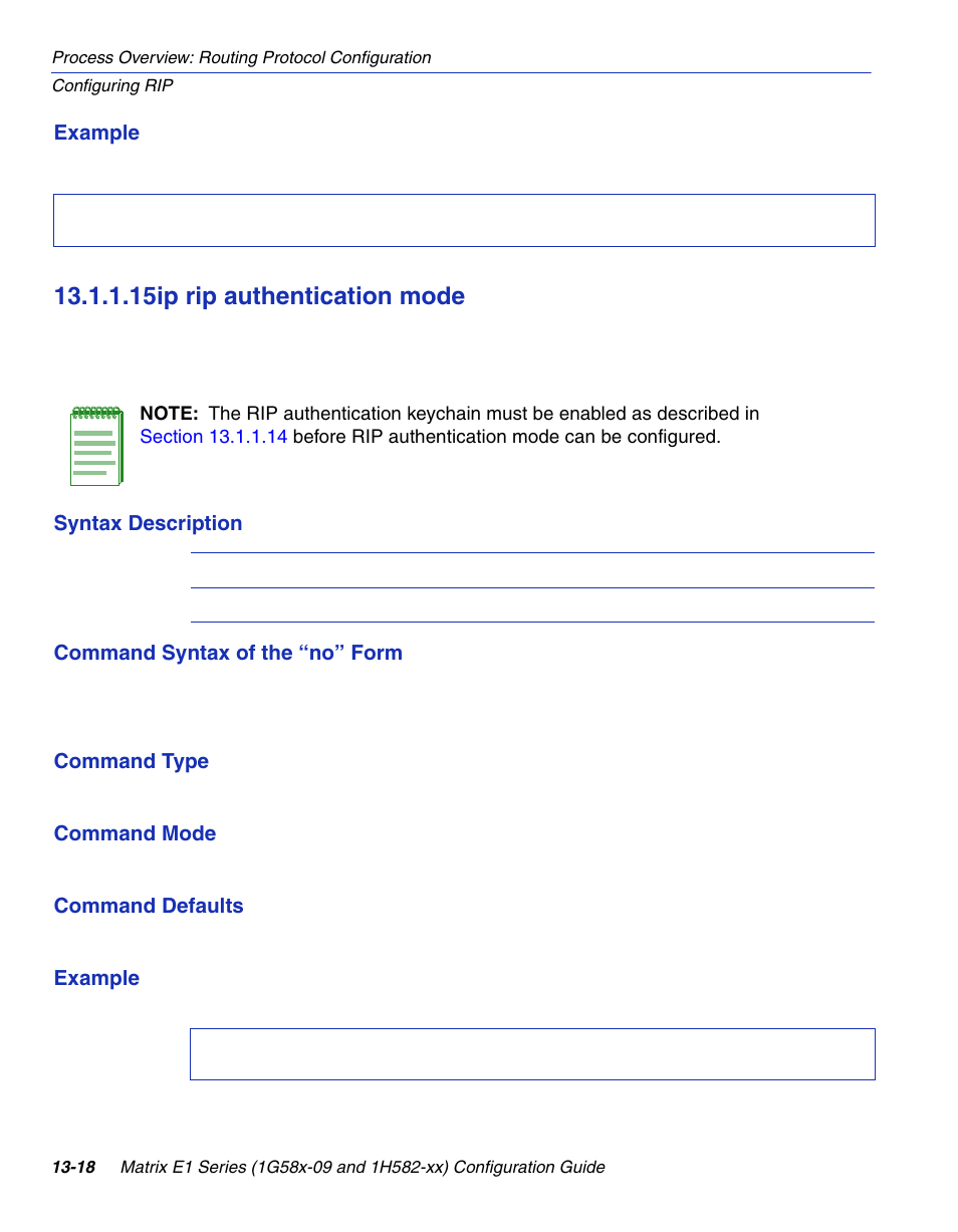 15 ip rip authentication mode, Ip rip authentication mode -18, Ip rip authentication mode | Section 13.1.1.15, 15ip rip authentication mode | Enterasys Networks 1G58x-09 User Manual | Page 612 / 808