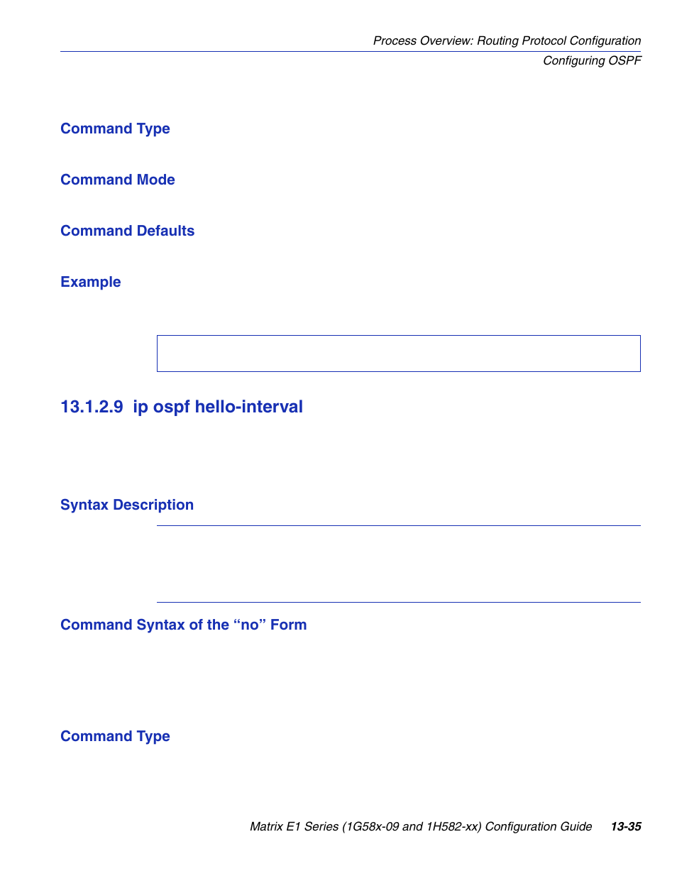 9 ip ospf hello-interval, Ip ospf hello-interval -35, Section 13.1.2.9 | Enterasys Networks 1G58x-09 User Manual | Page 629 / 808