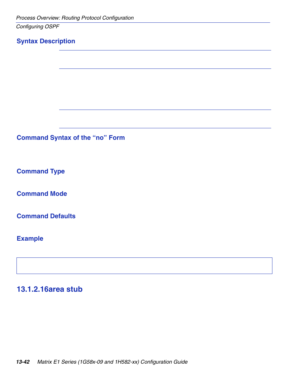 16 area stub, Area stub -42, Section 13.1.2.16 | 16area stub | Enterasys Networks 1G58x-09 User Manual | Page 636 / 808