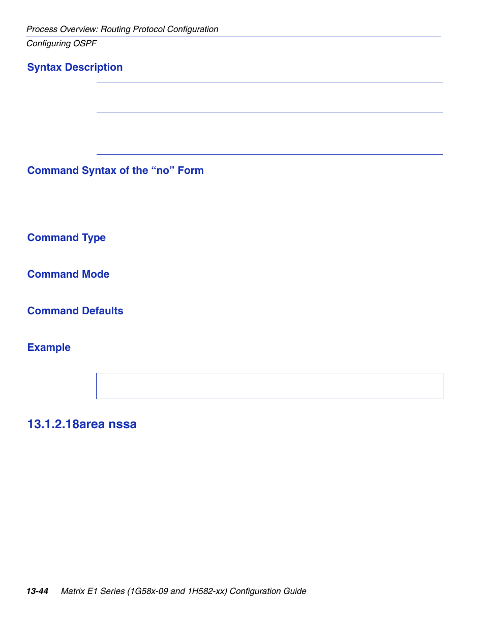 18 area nssa, Area nssa -44, Section 13.1.2.18 | 18area nssa | Enterasys Networks 1G58x-09 User Manual | Page 638 / 808