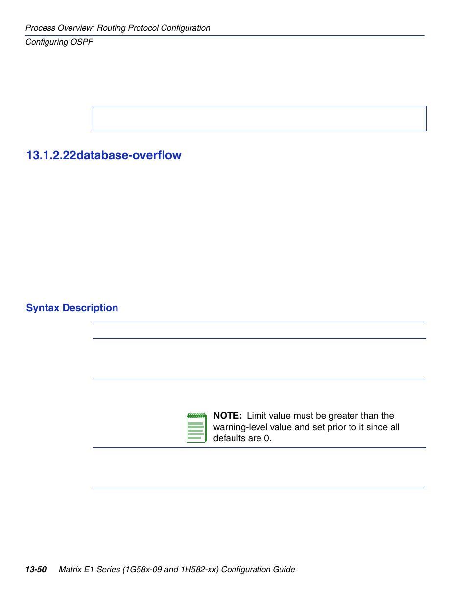 22 database-overflow, Database-overflow -50, E-overflow | Section 13.1.2.22, 22database-overflow | Enterasys Networks 1G58x-09 User Manual | Page 644 / 808