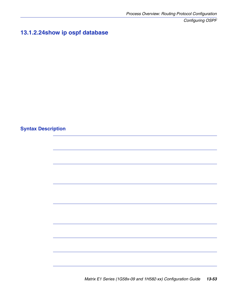 24 show ip ospf database, Show ip ospf database -53, Section 13.1.2.24 | 24show ip ospf database | Enterasys Networks 1G58x-09 User Manual | Page 647 / 808