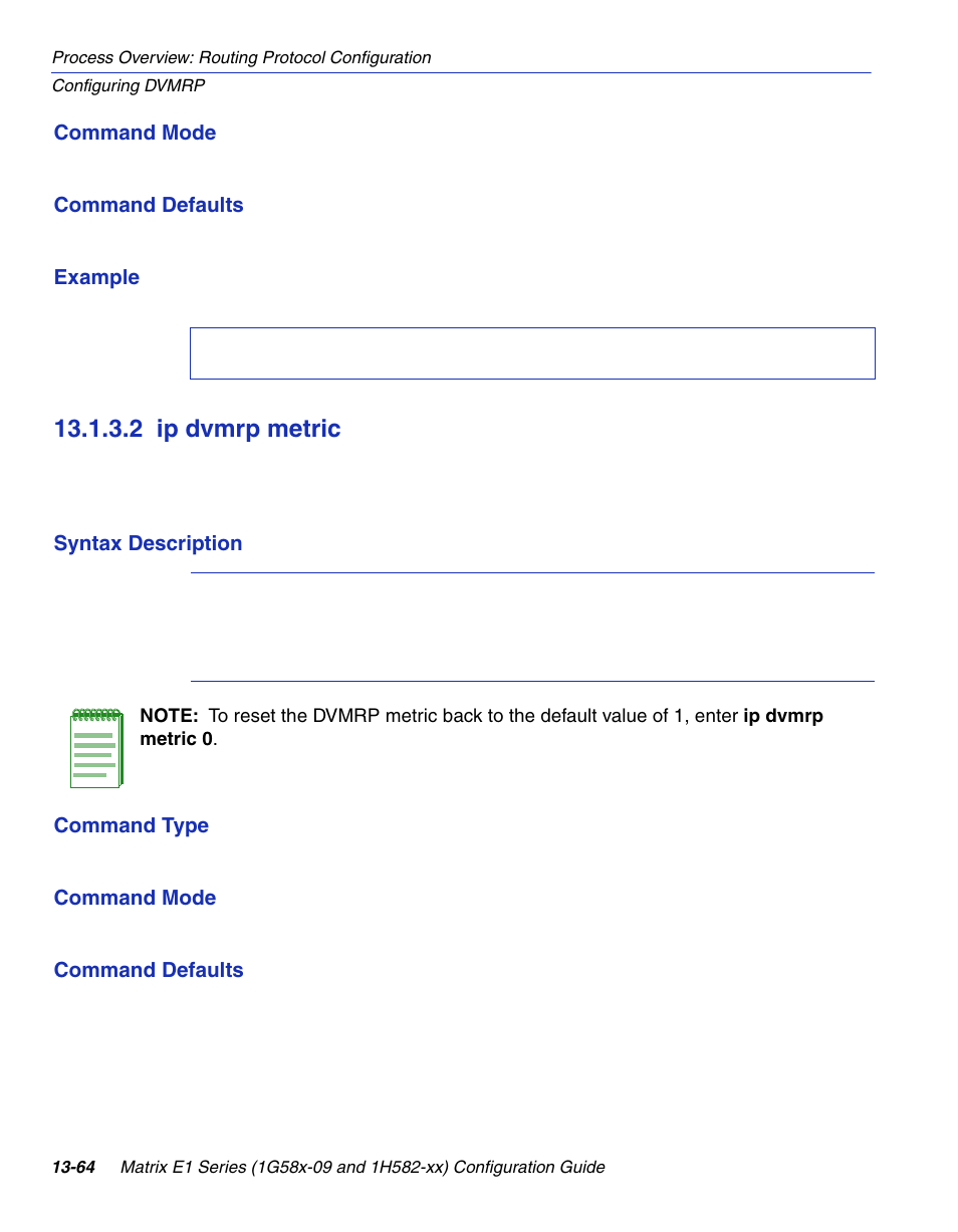 2 ip dvmrp metric, Ip dvmrp metric -64, Section 13.1.3.2 | Enterasys Networks 1G58x-09 User Manual | Page 658 / 808