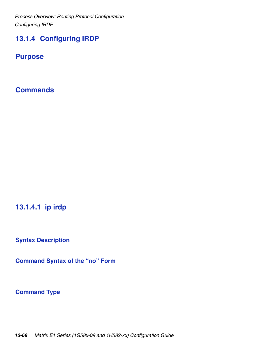 4 configuring irdp, 1 ip irdp, Configuring irdp -68 13.1.4.1 | Ip irdp -68, Section 13.1.4, 4 configuring irdp purpose, Commands | Enterasys Networks 1G58x-09 User Manual | Page 662 / 808