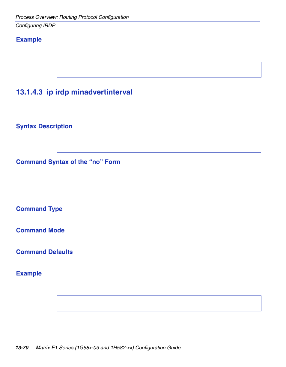 3 ip irdp minadvertinterval, Ip irdp minadvertinterval -70, Section 13.1.4.3 | Enterasys Networks 1G58x-09 User Manual | Page 664 / 808