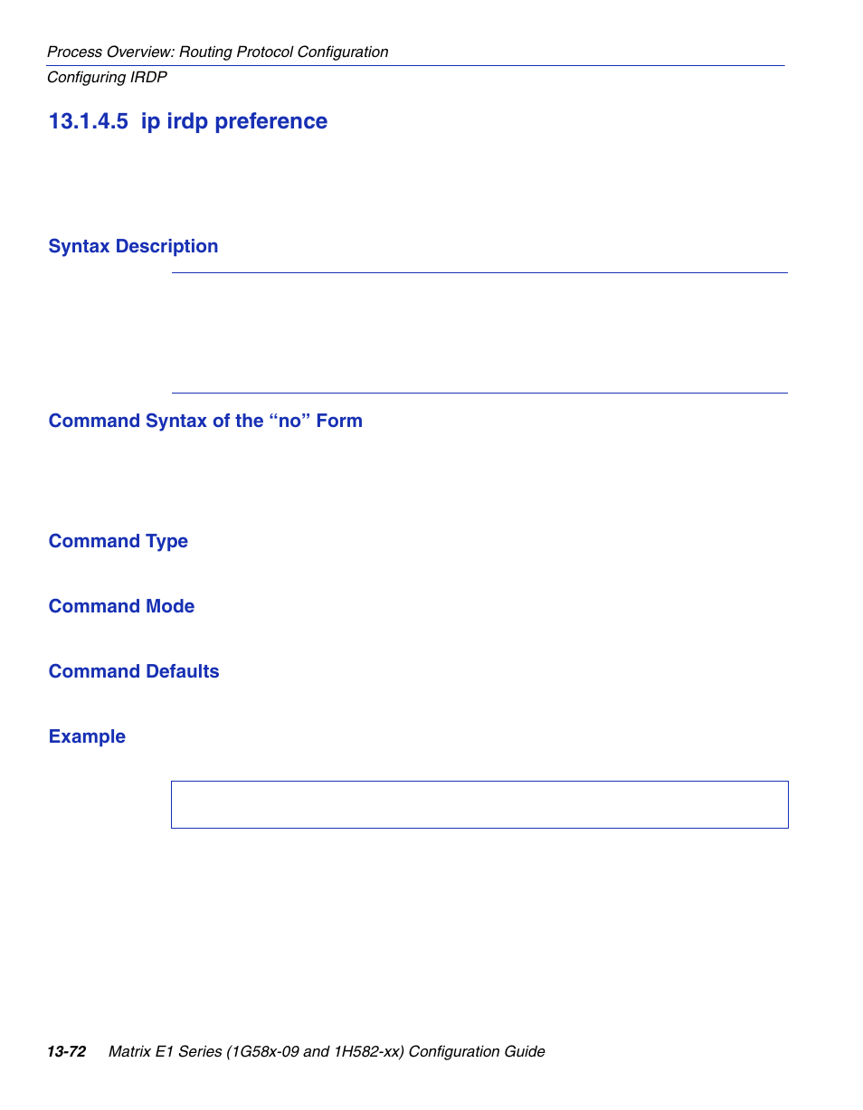 5 ip irdp preference, Ip irdp preference -72, Section 13.1.4.5 | Enterasys Networks 1G58x-09 User Manual | Page 666 / 808