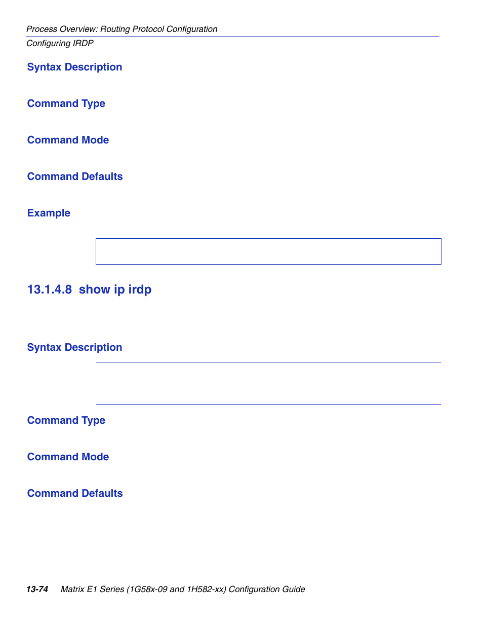 8 show ip irdp, Show ip irdp -74, Show ip irdp | Section 13.1.4.8 | Enterasys Networks 1G58x-09 User Manual | Page 668 / 808