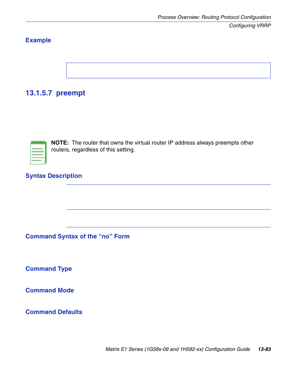 7 preempt, Preempt -83, Section 13.1.5.7 | Enterasys Networks 1G58x-09 User Manual | Page 677 / 808