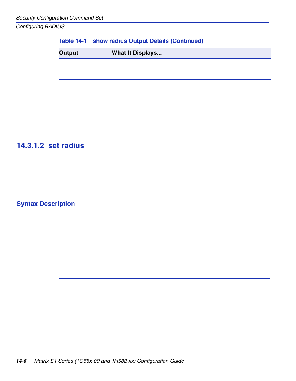 2 set radius, Set radius -6, Section 14.3.1.2 | Enterasys Networks 1G58x-09 User Manual | Page 688 / 808