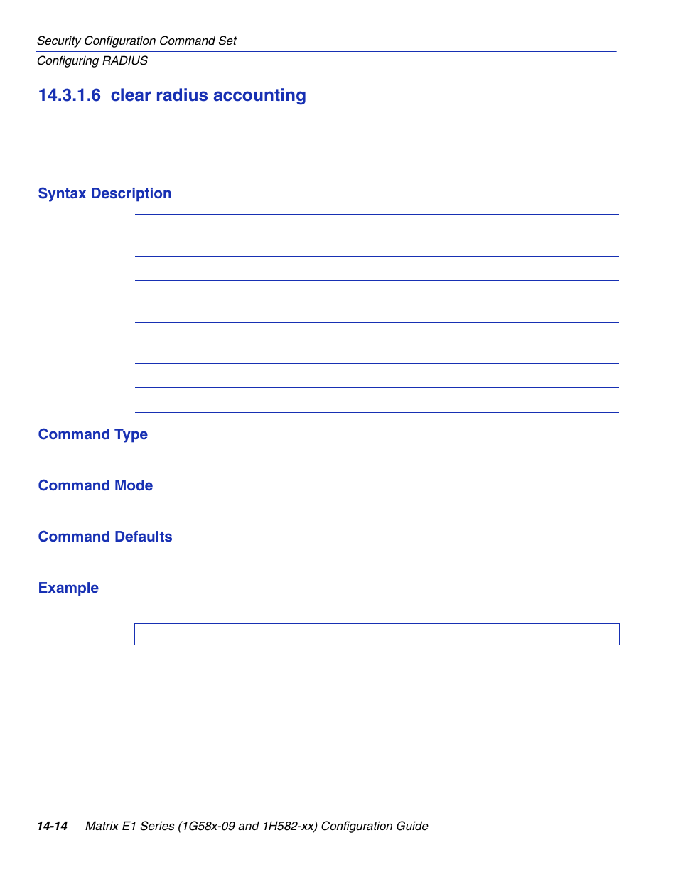 6 clear radius accounting, Clear radius accounting -14, Ounting | Section 14.3.1.6 | Enterasys Networks 1G58x-09 User Manual | Page 696 / 808