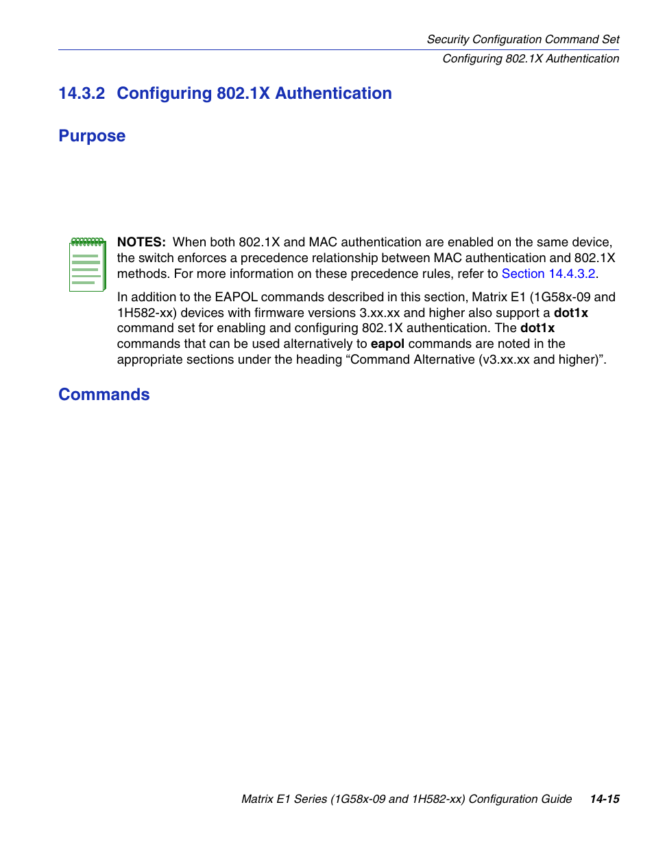 2 configuring 802.1x authentication, Configuring 802.1x authentication -15, Refer to | Section 14.3.2, Commands | Enterasys Networks 1G58x-09 User Manual | Page 697 / 808
