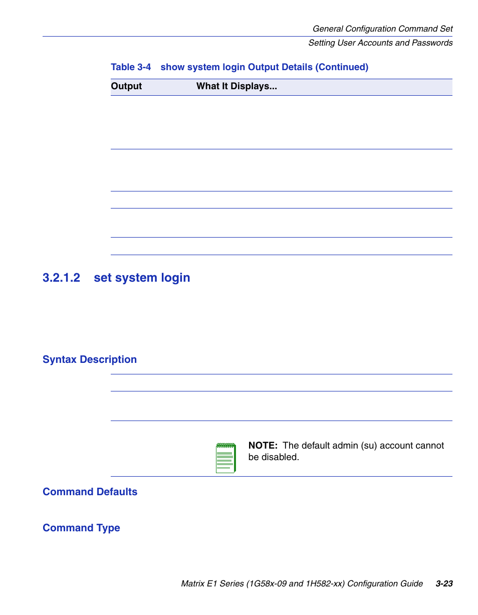 2 set system login, Set system login -23, Section 3.2.1.2 | Enterasys Networks 1G58x-09 User Manual | Page 71 / 808