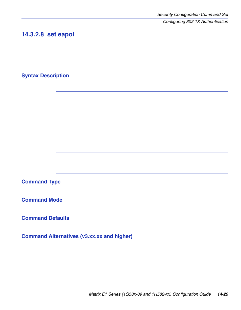 8 set eapol, Set eapol -29, Section 14.3.2.8 | Enterasys Networks 1G58x-09 User Manual | Page 711 / 808