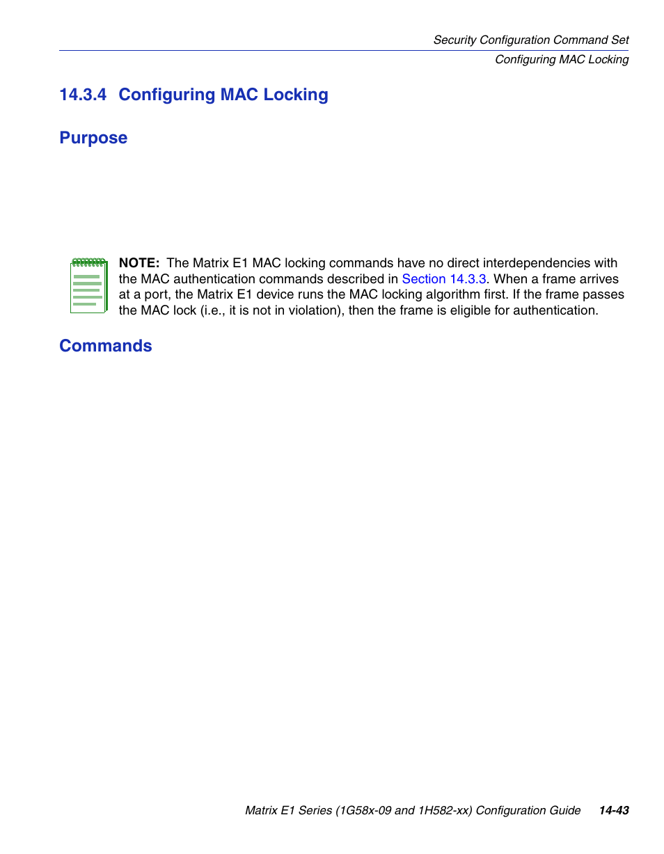 4 configuring mac locking, Configuring mac locking -43, D in | Section 14.3.4, 4 configuring mac locking purpose, Commands | Enterasys Networks 1G58x-09 User Manual | Page 725 / 808