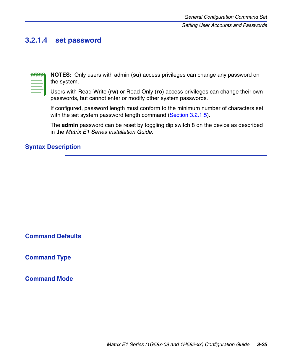 4 set password, Set password -25, Section 3.2.1.4 | Enterasys Networks 1G58x-09 User Manual | Page 73 / 808