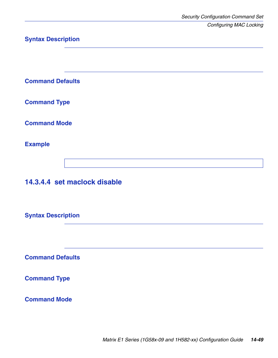 4 set maclock disable, Set maclock disable -49, Clock disable | Section 14.3.4.4 | Enterasys Networks 1G58x-09 User Manual | Page 731 / 808