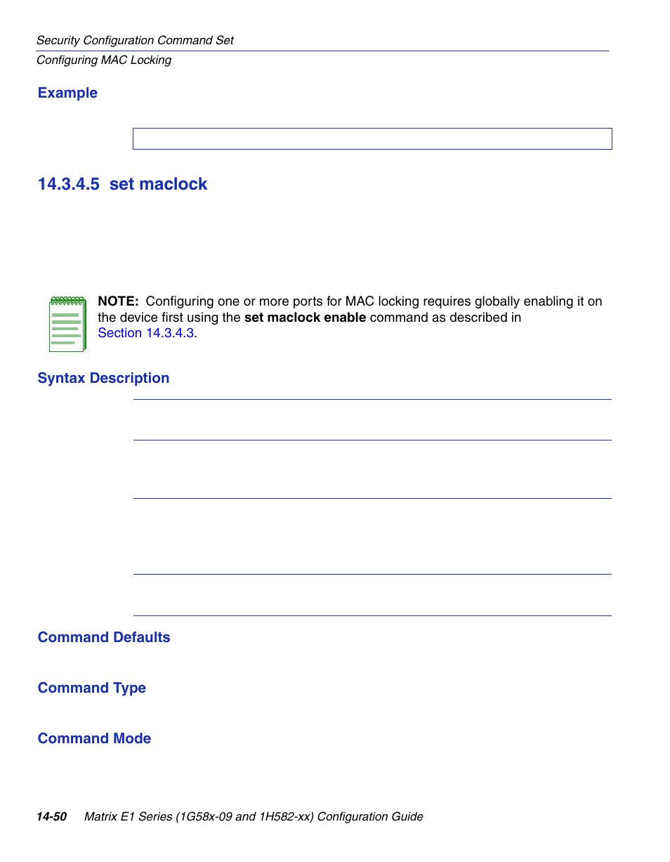 5 set maclock, Set maclock -50, Clock | Section 14.3.4.5, Ed in | Enterasys Networks 1G58x-09 User Manual | Page 732 / 808